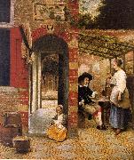 Pieter de Hooch Courtyard with an Arbor and Drinkers oil painting reproduction